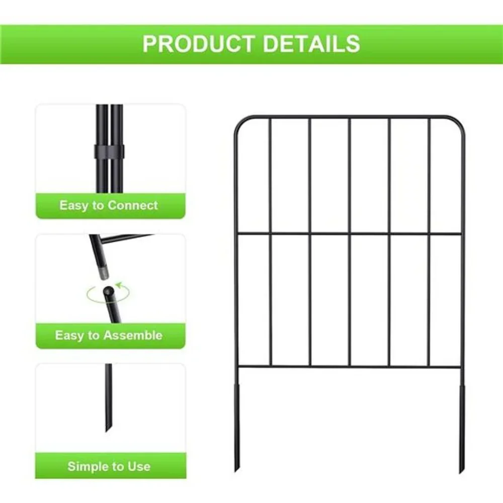 Decorative Garden Fence 10 Pack, 10ft (L) x 24in (H) No Dig Rustproof Metal Wire